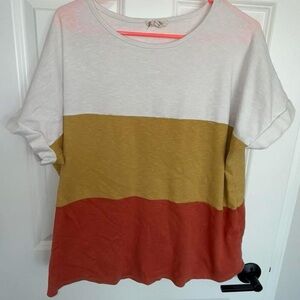 Betsey’s Boutique Colorblock Short Sleeve Women's Top - White, Mustard & Rust